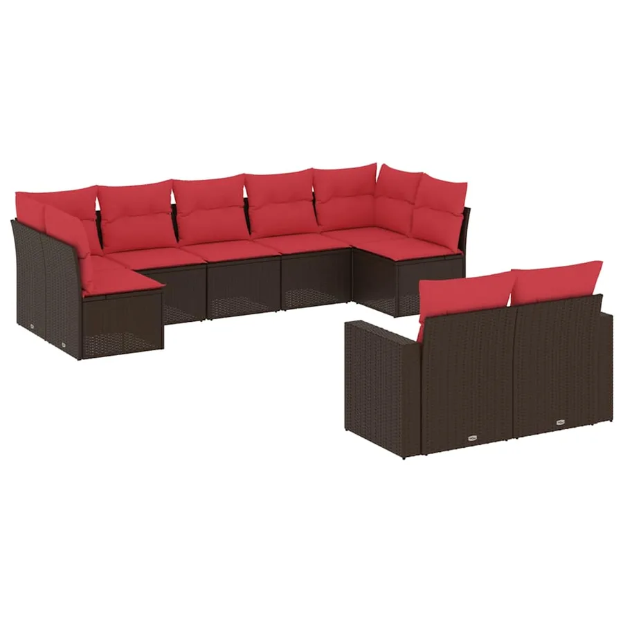 Salon de jardin avec coussins 9 pcs marron résine tressée - 2