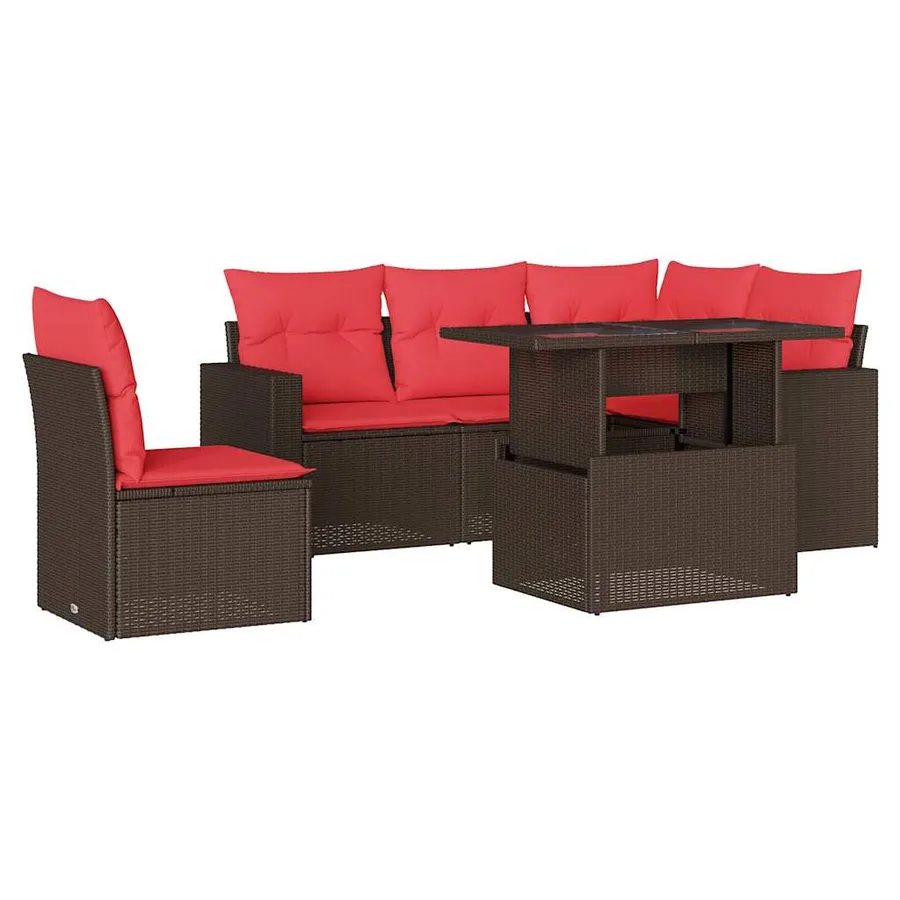 Ensemble de canapé de jardin 6 pcs avec coussins marron résine tressée - 2