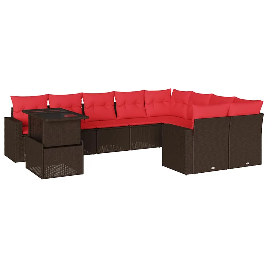 Ensemble de canapé de jardin 10 pcs avec coussins marron résine tressée - 2