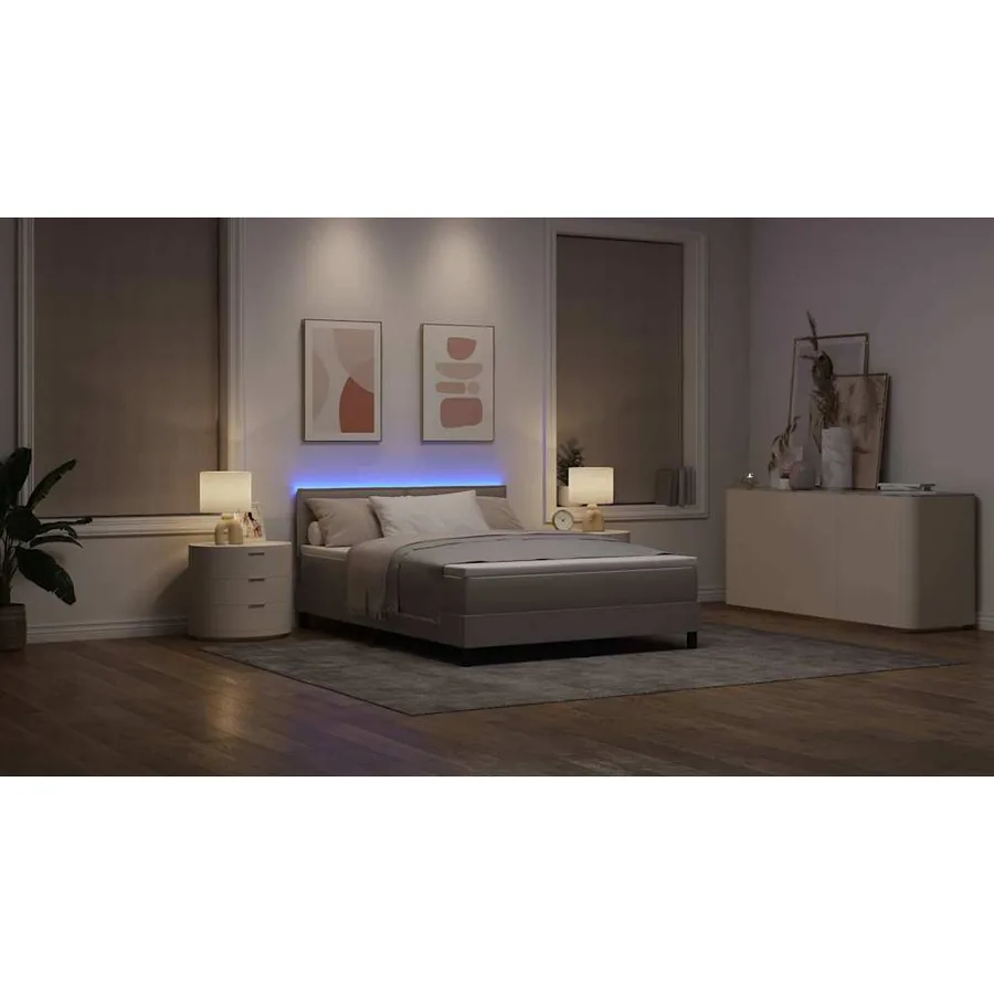 Lit à ressorts avec matelas avec LED Taupe 140 x 200 cm tissu - 5