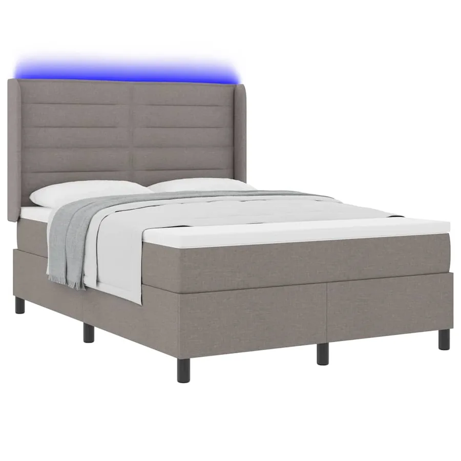 Lit à ressort LED avec matelas Taupe 140 x 190 cm tissu - 3