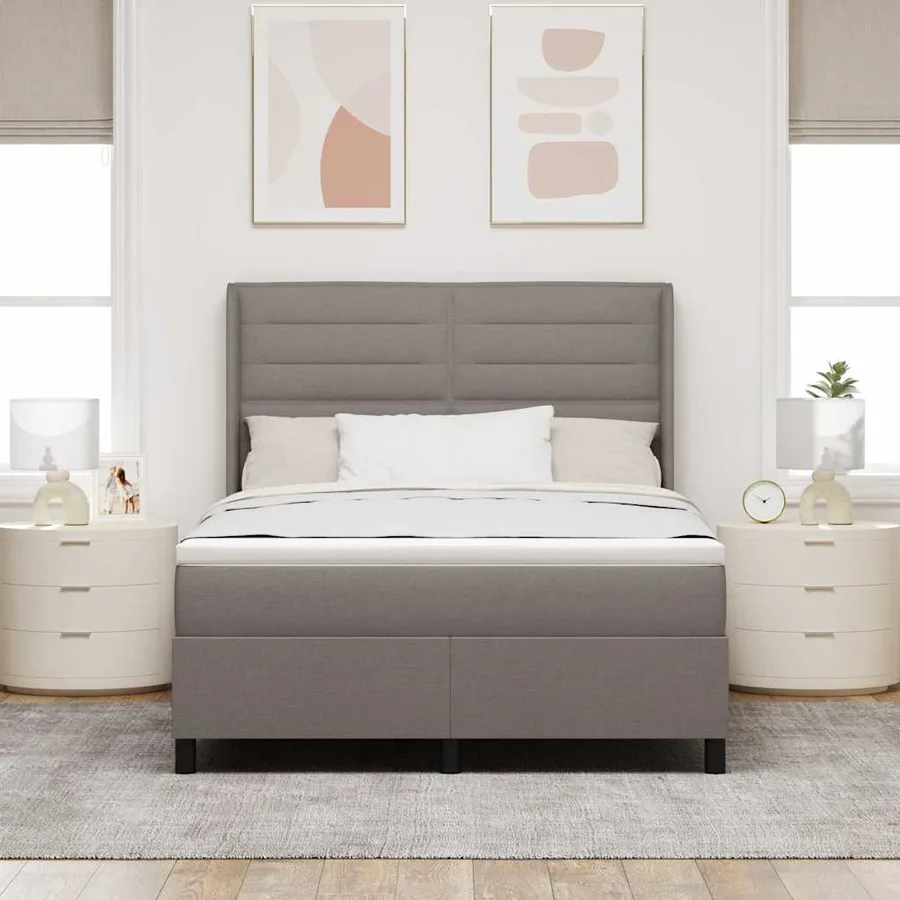 Lit à ressort LED avec matelas Taupe 140 x 190 cm tissu - 4