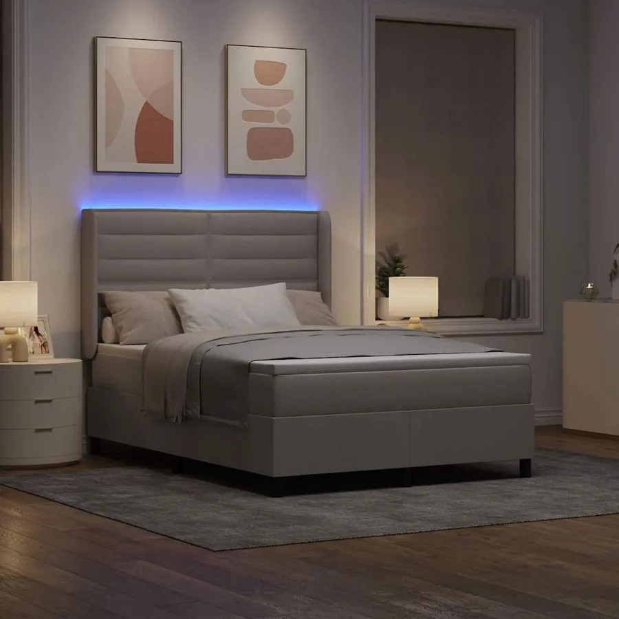 Lit à ressort LED avec matelas Taupe 140 x 190 cm tissu - 5
