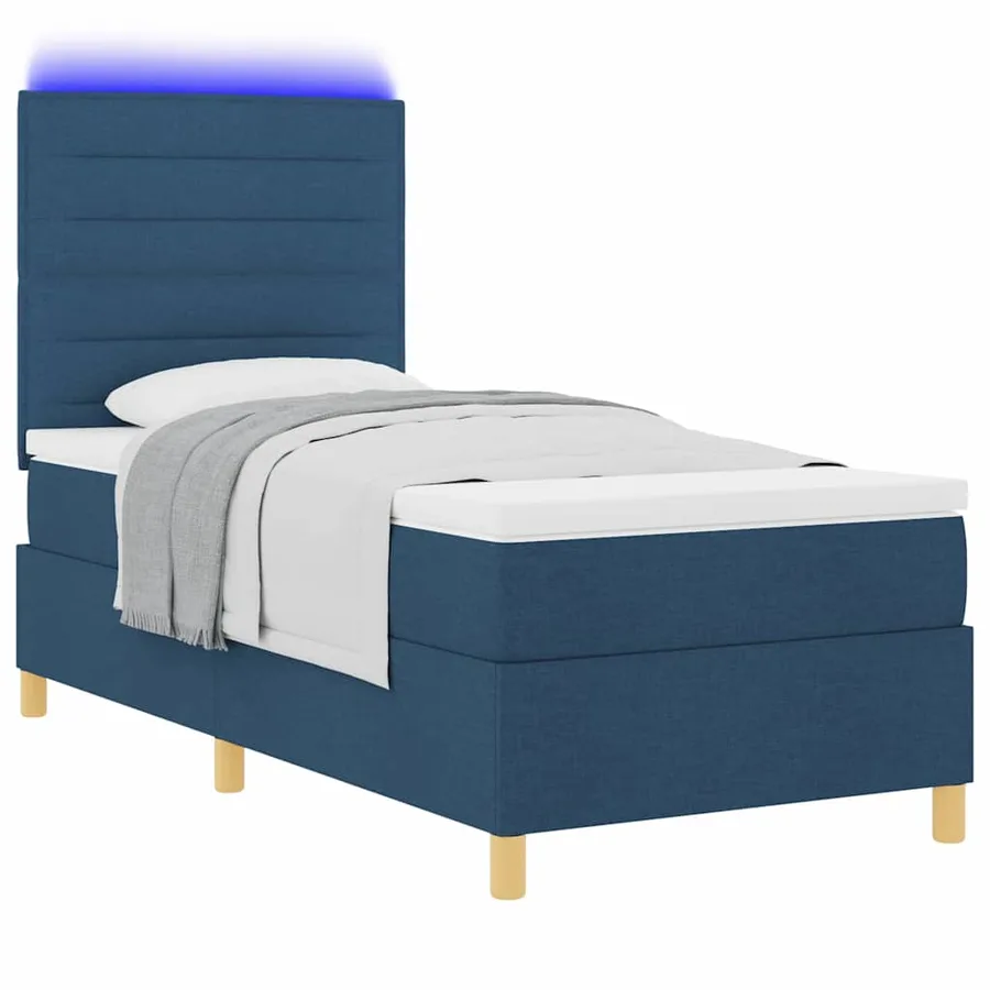 Lit à ressort LED avec matelas Bleu 100 x 200 cm tissu - 3