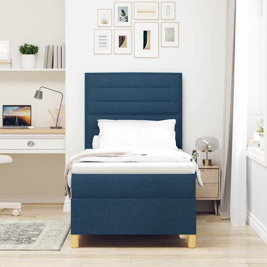 Lit à ressort LED avec matelas Bleu 100 x 200 cm tissu - 4