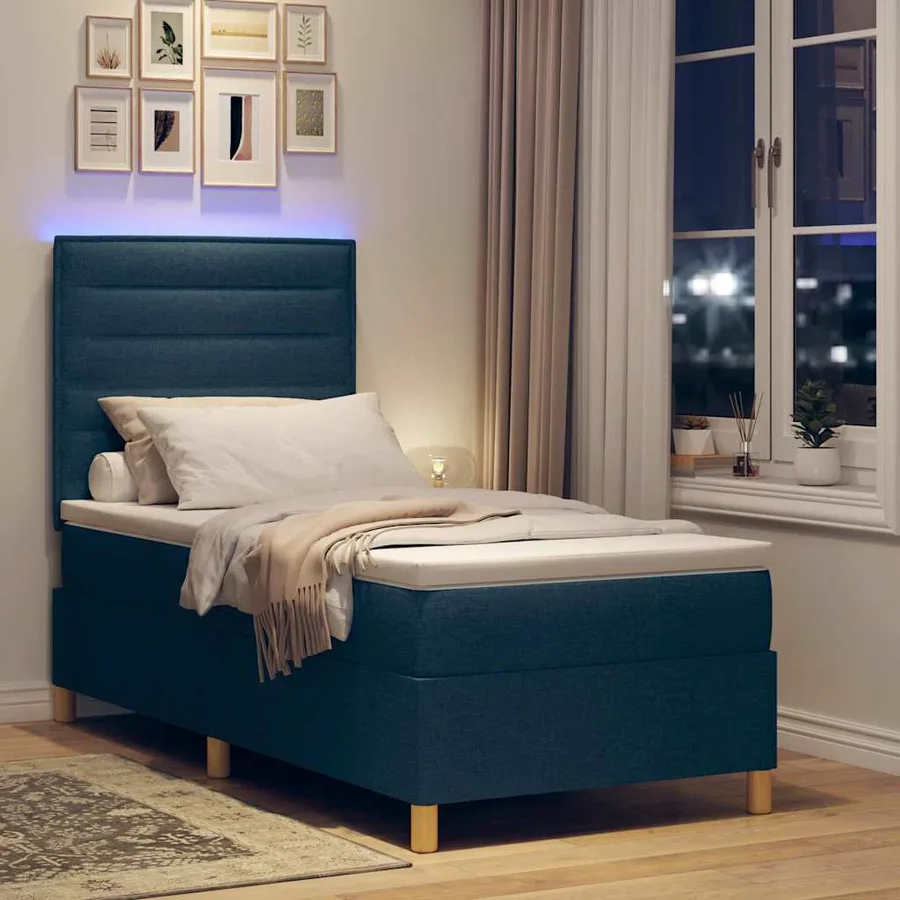 Lit à ressort LED avec matelas Bleu 100 x 200 cm tissu - 5