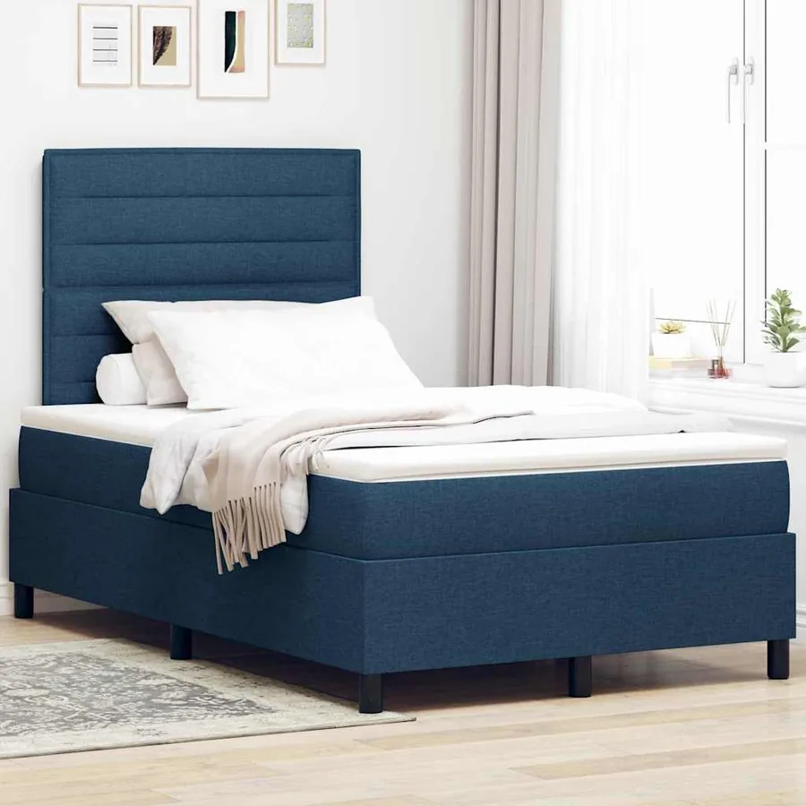 Lit à ressorts avec matelas Bleu 120 x 190 cm tissu