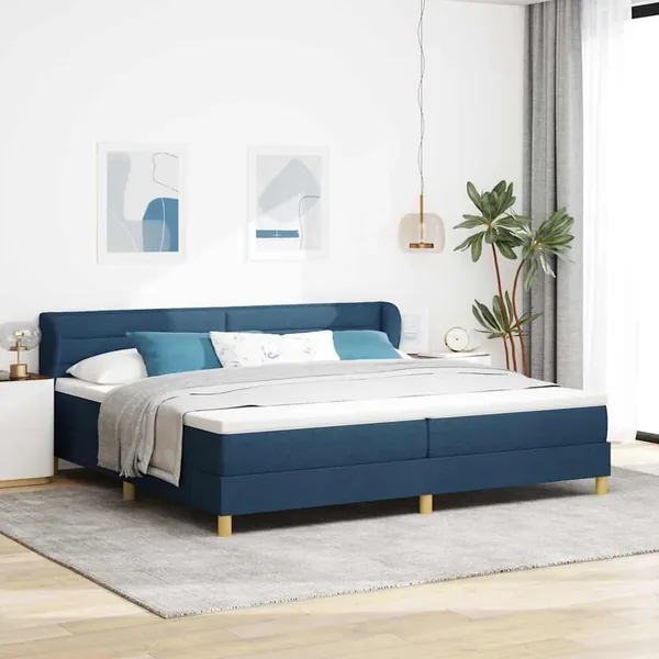 Lit à ressorts avec matelas Bleu 200 x 200 cm tissu