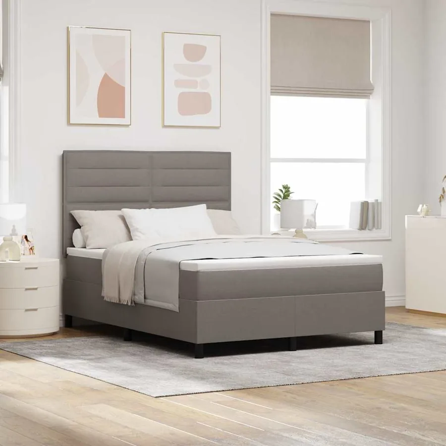 Lit à ressorts avec matelas avec LED Taupe 140 x 200 cm tissu