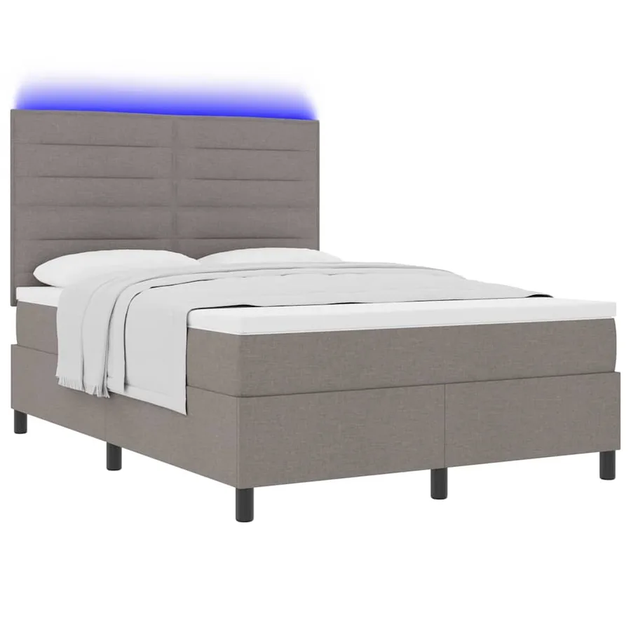 Lit à ressorts avec matelas avec LED Taupe 140 x 200 cm tissu - 3