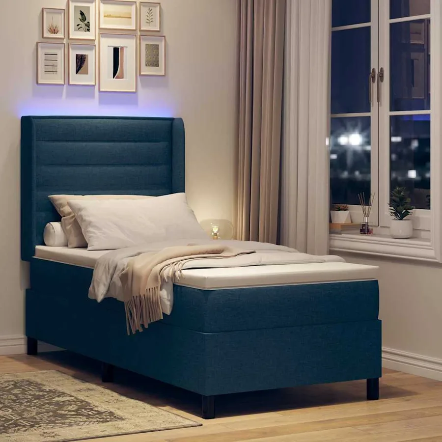 Lit à ressort LED avec matelas Bleu 100 x 200 cm tissu - 5