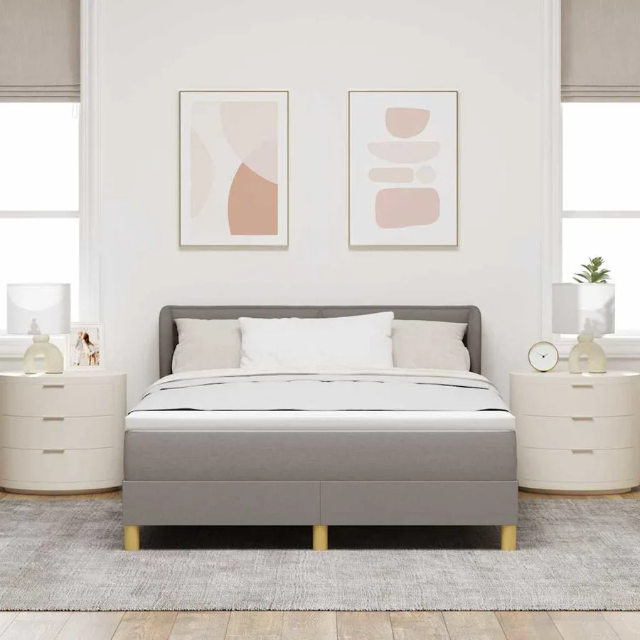 Lit à ressorts avec matelas Taupe 140 x 200 cm tissu - 3