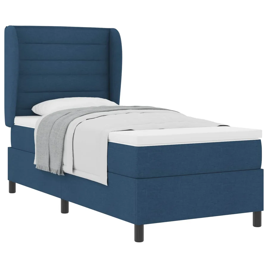 Lit à ressorts avec matelas Bleu 100 x 200 cm tissu - 2