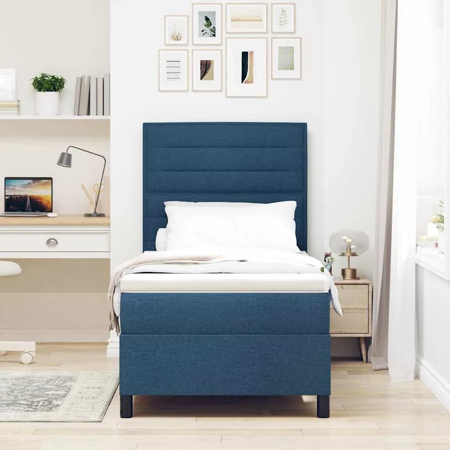 Lit à ressorts avec matelas Bleu 100 x 200 cm tissu - 3