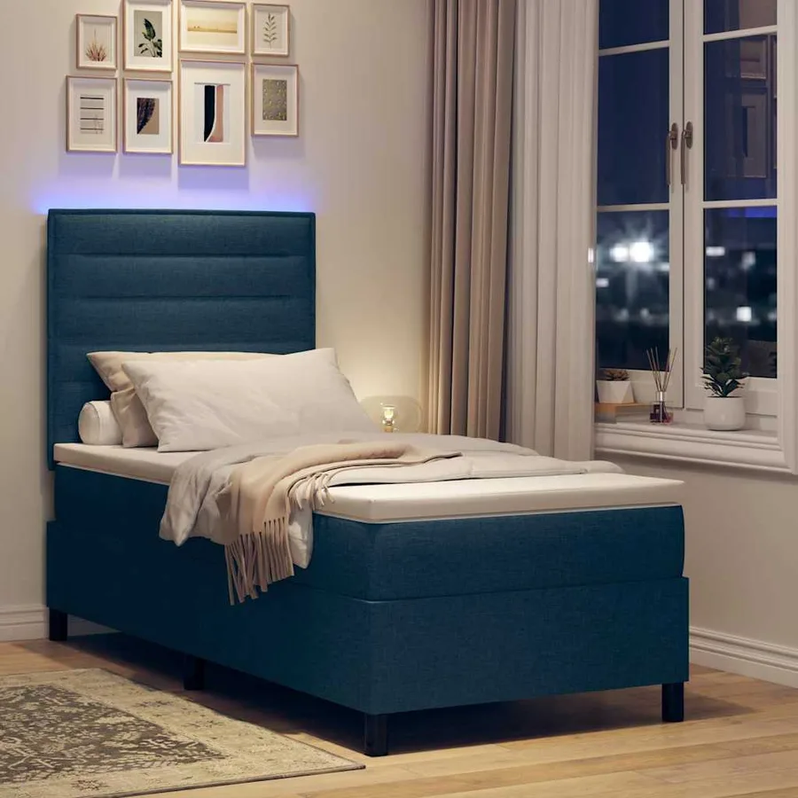 Lit à ressorts avec matelas avec LED Bleu 100 x 200 cm tissu - 5