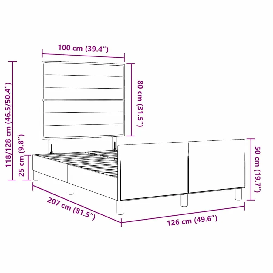 Cadre de lit avec tête de lit Gris clair 120 x 200 cm tissu - 13