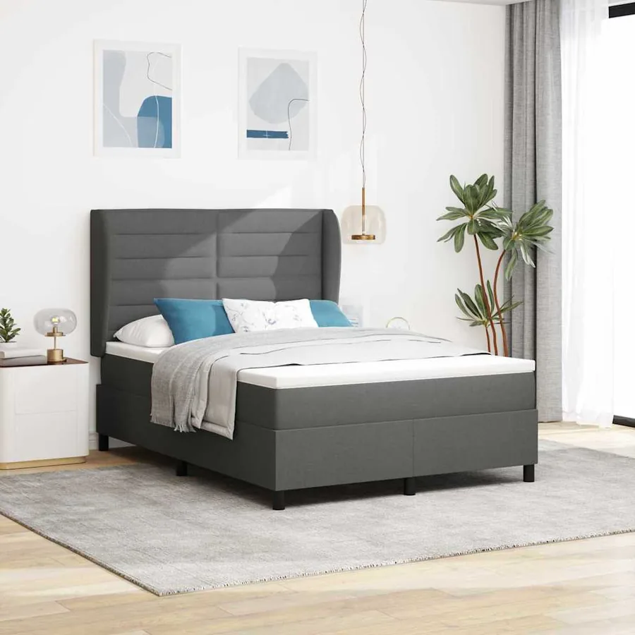 Lit à ressorts avec matelas Gris foncé 140 x 200 cm tissu