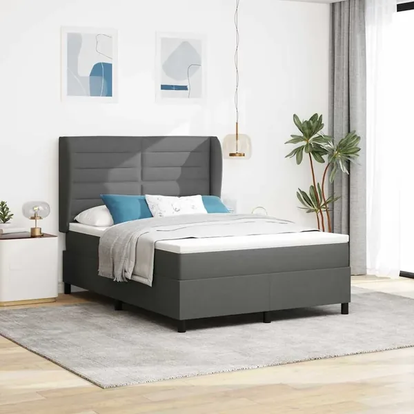 Lit à ressorts avec matelas Gris foncé 140 x 200 cm tissu