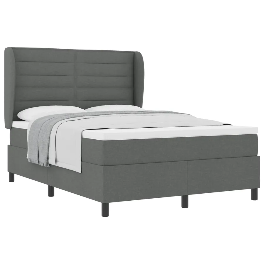 Lit à ressorts avec matelas Gris foncé 140 x 200 cm tissu - 2