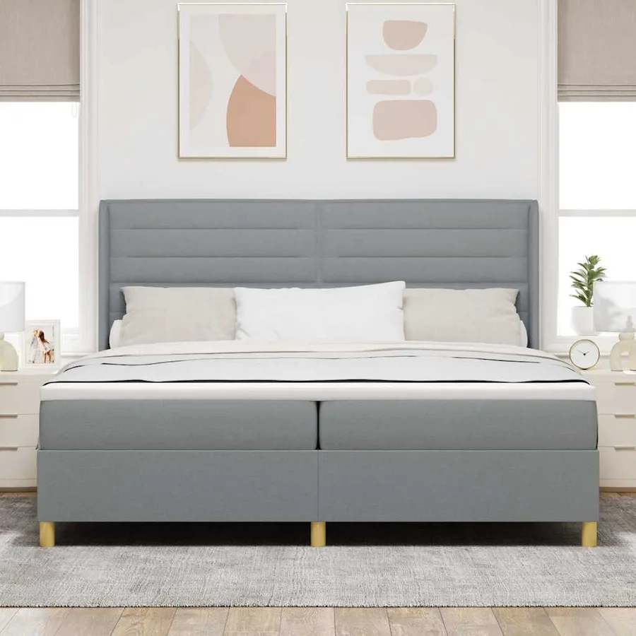Lit à ressorts avec matelas Gris clair 200 x 200 cm tissu - 3