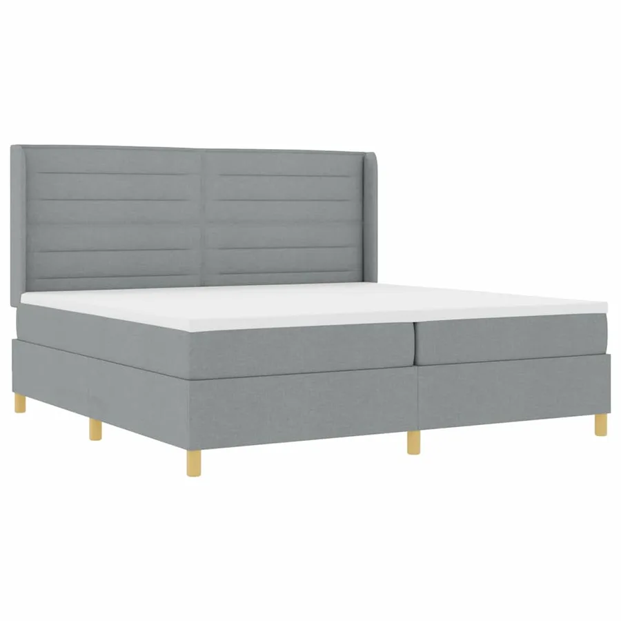 Lit à ressorts avec matelas Gris clair 200 x 200 cm tissu - 4