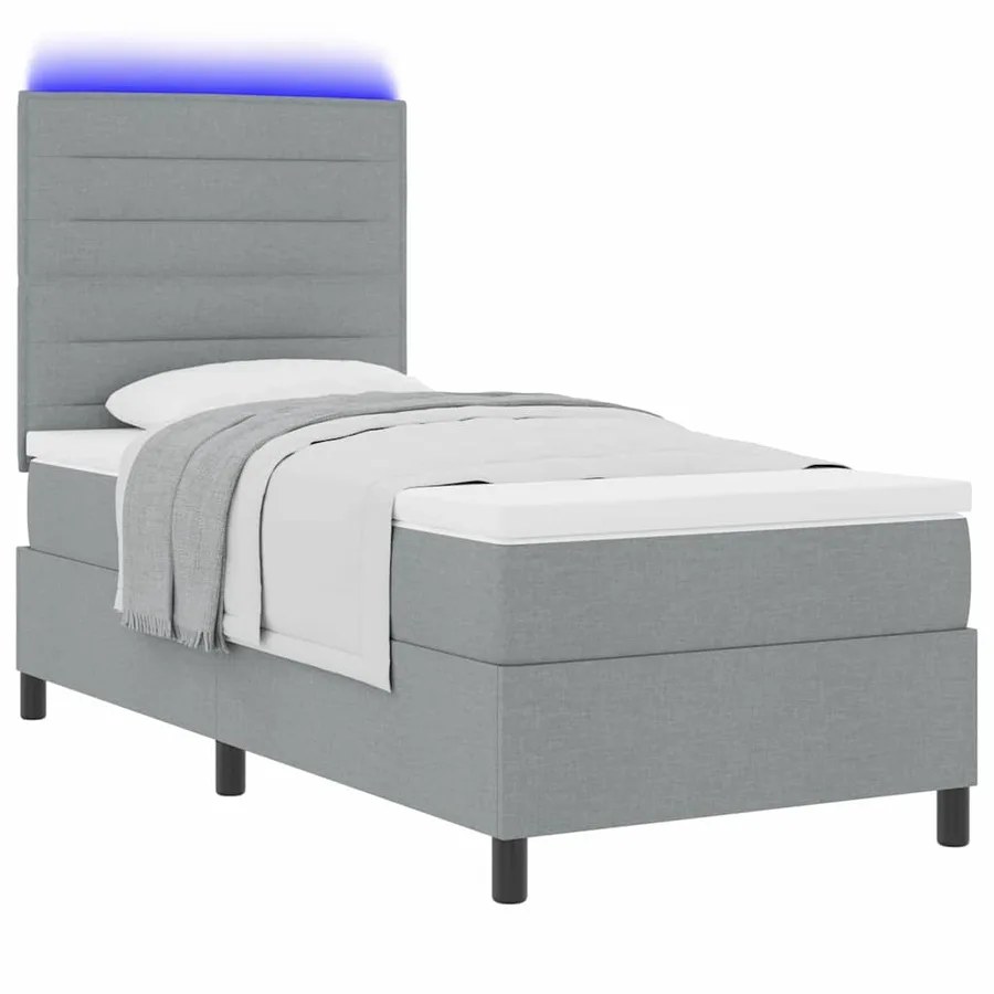 Lit à ressorts avec matelas Gris clair 100 x 200 cm tissu - 3