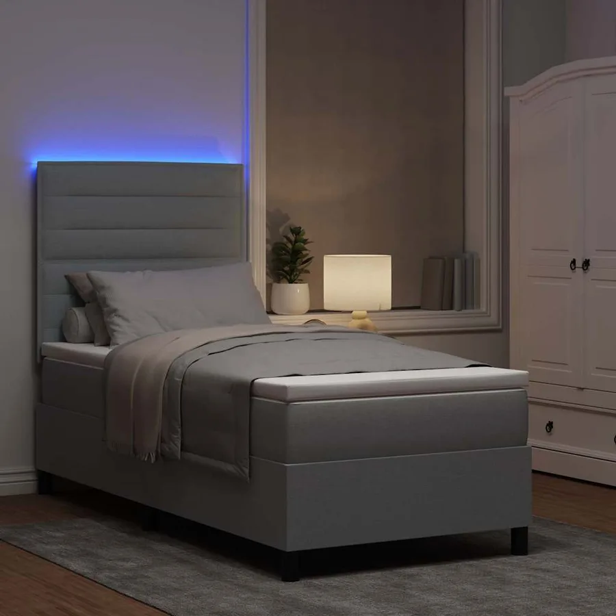 Lit à ressorts avec matelas Gris clair 100 x 200 cm tissu - 5
