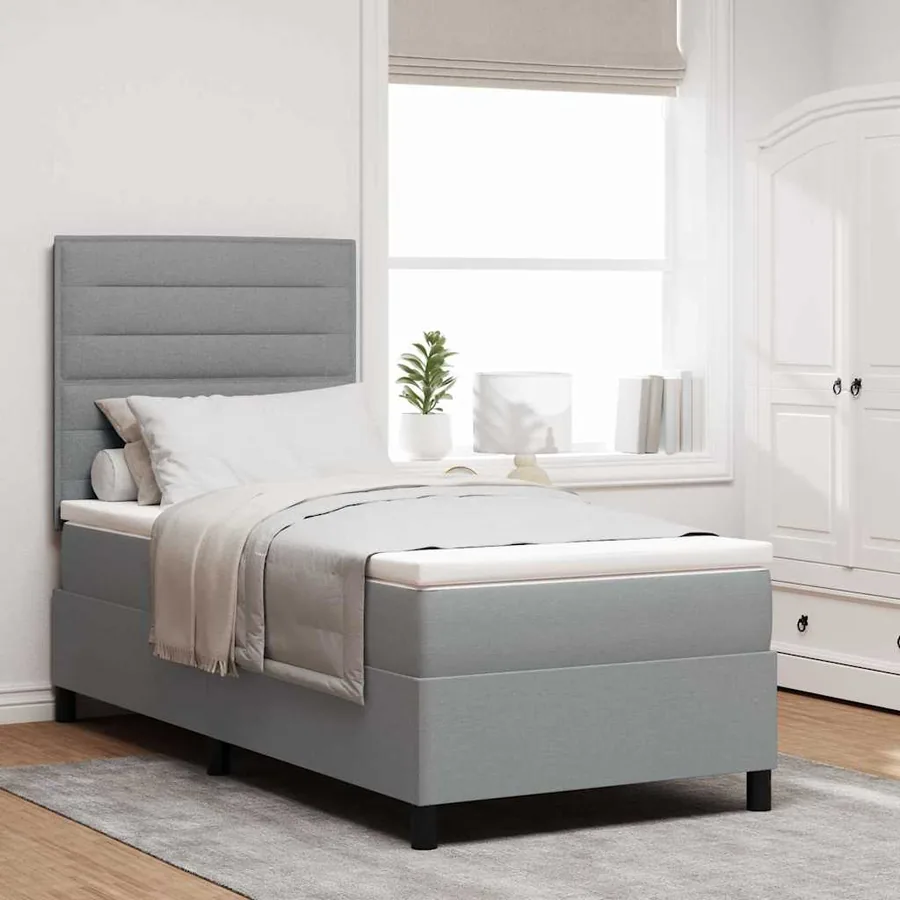 Lit à ressorts avec matelas Gris clair 100 x 200 cm tissu