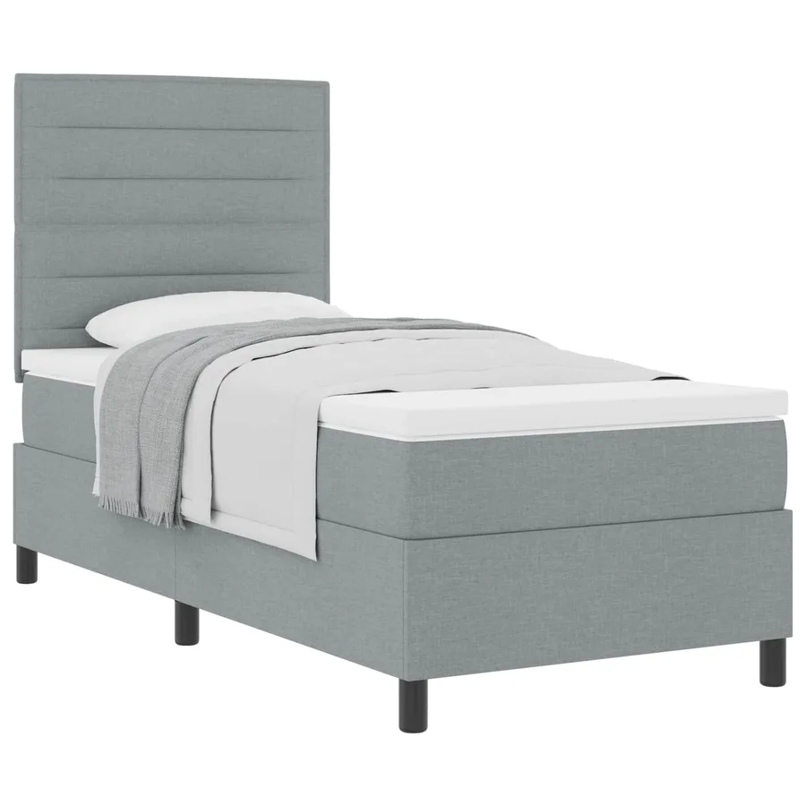 Lit à ressorts avec matelas Gris clair 100 x 200 cm tissu - 2