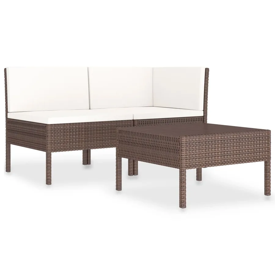 Salon de jardin 3 pcs avec coussins Résine tressée Marron - 2