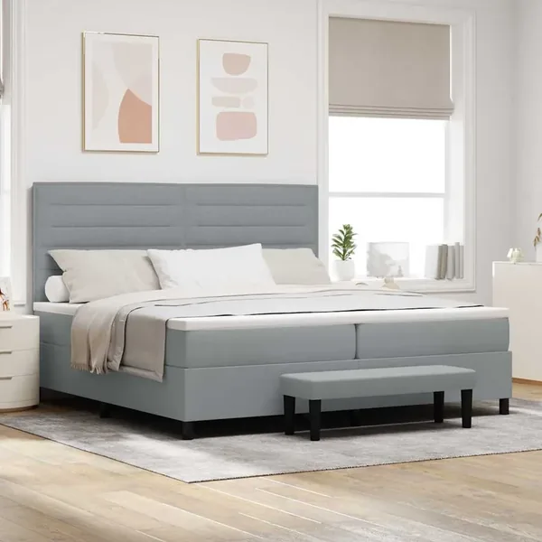 Lit à ressorts avec tête de lit Gris clair 200 x 200 cm tissu