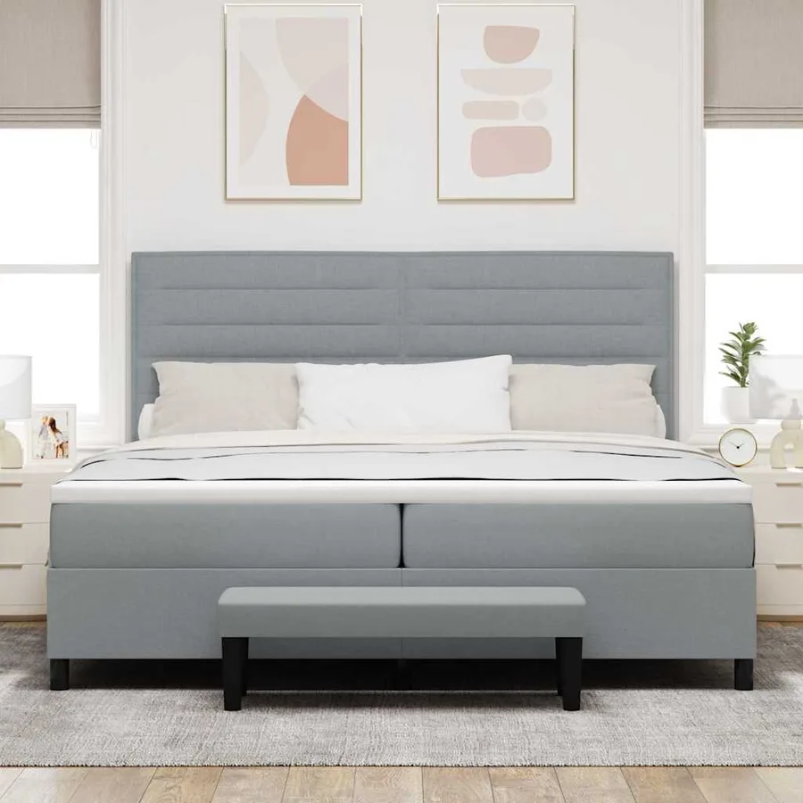 Lit à ressorts avec tête de lit Gris clair 200 x 200 cm tissu - 3