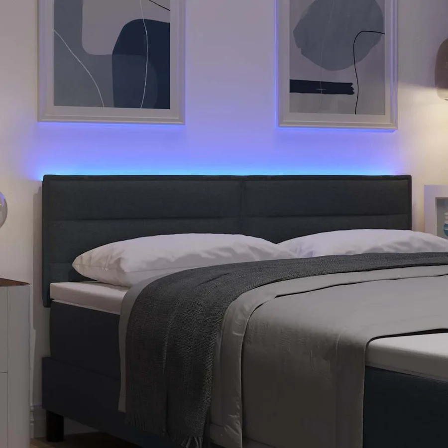 Tête de lit LED avec bandes LED Gris foncé 144 cm tissu - 4
