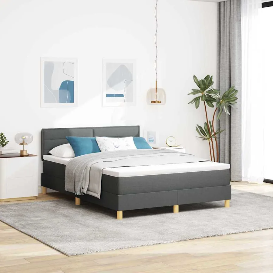 Lit à ressorts avec coussin Gris foncé 140 x 190 cm tissu