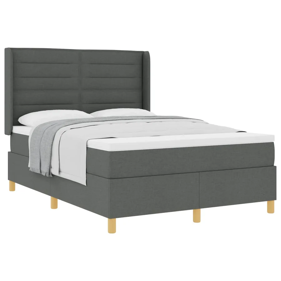 Lit à ressorts avec matelas Gris foncé 140 x 190 cm tissu - 2