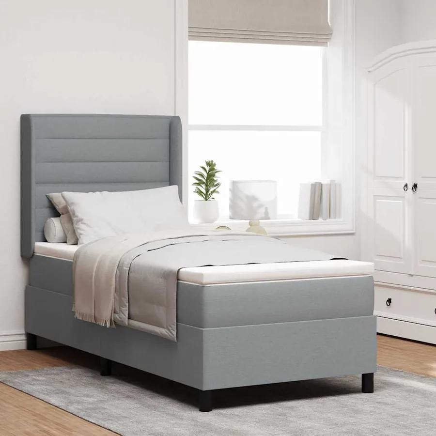 Lit à ressorts avec matelas Gris clair 200 x 100 cm tissu