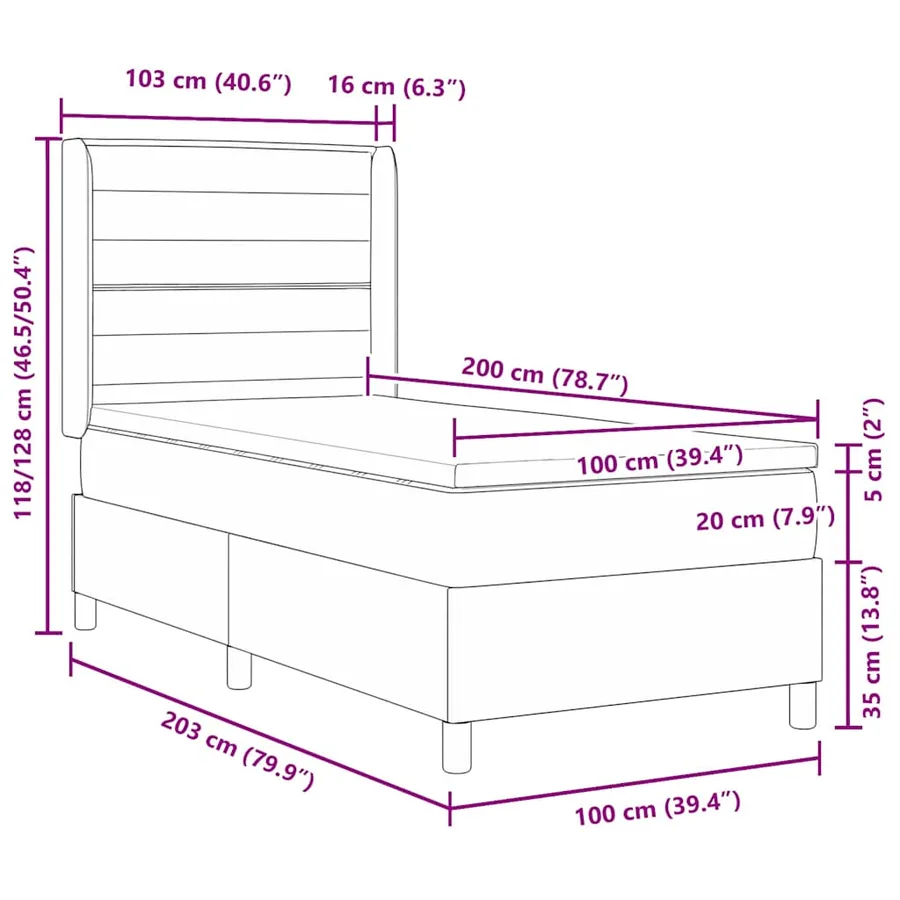 Lit à ressorts avec matelas Gris clair 200 x 100 cm tissu - 12