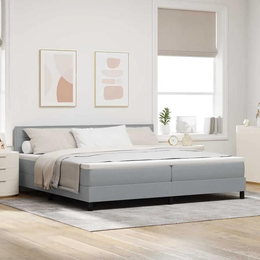 Lit à ressorts avec tête de lit Gris clair 200 x 200 cm tissu