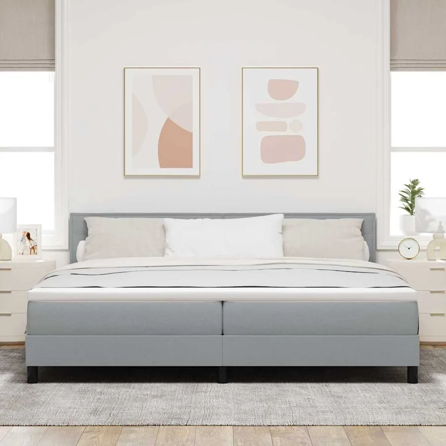 Lit à ressorts avec tête de lit Gris clair 200 x 200 cm tissu - 3