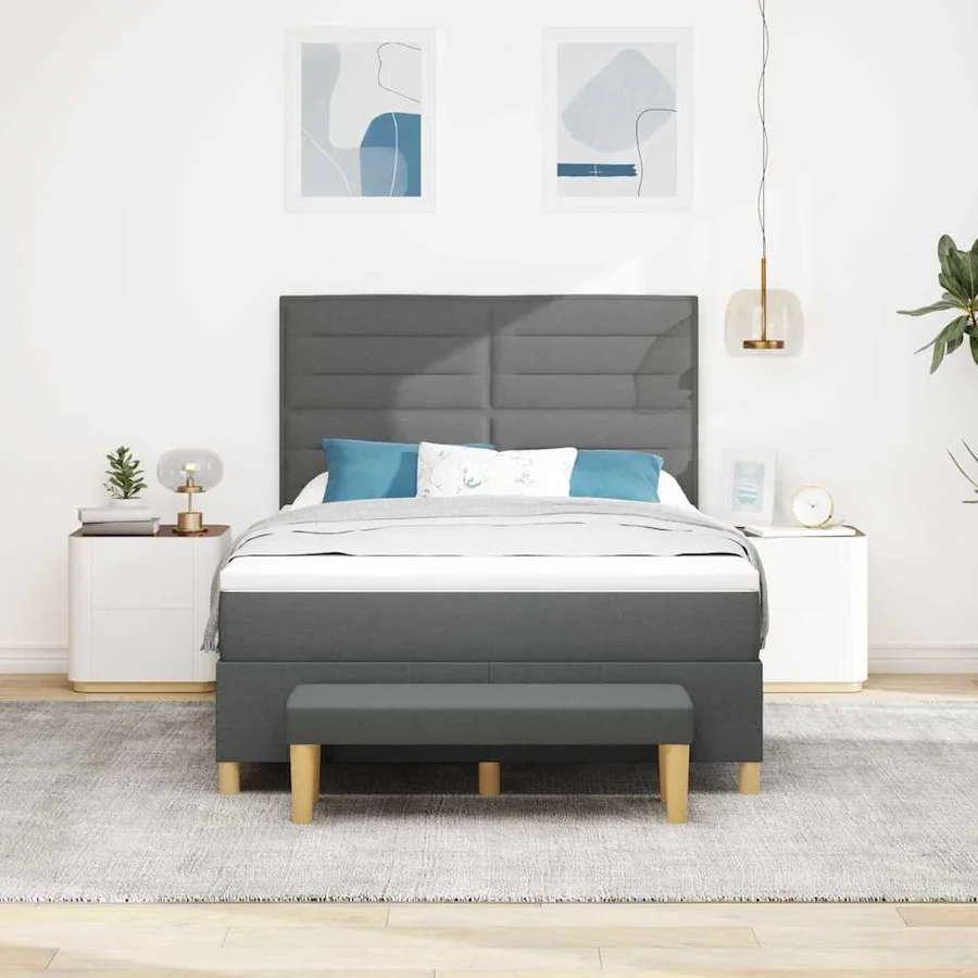 Lit à ressorts avec tête de lit Gris foncé 190 x 140 cm tissu - 3