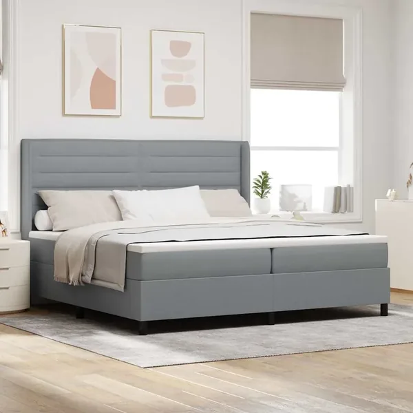 Lit à ressorts avec matelas Gris clair 200 x 200 cm tissu