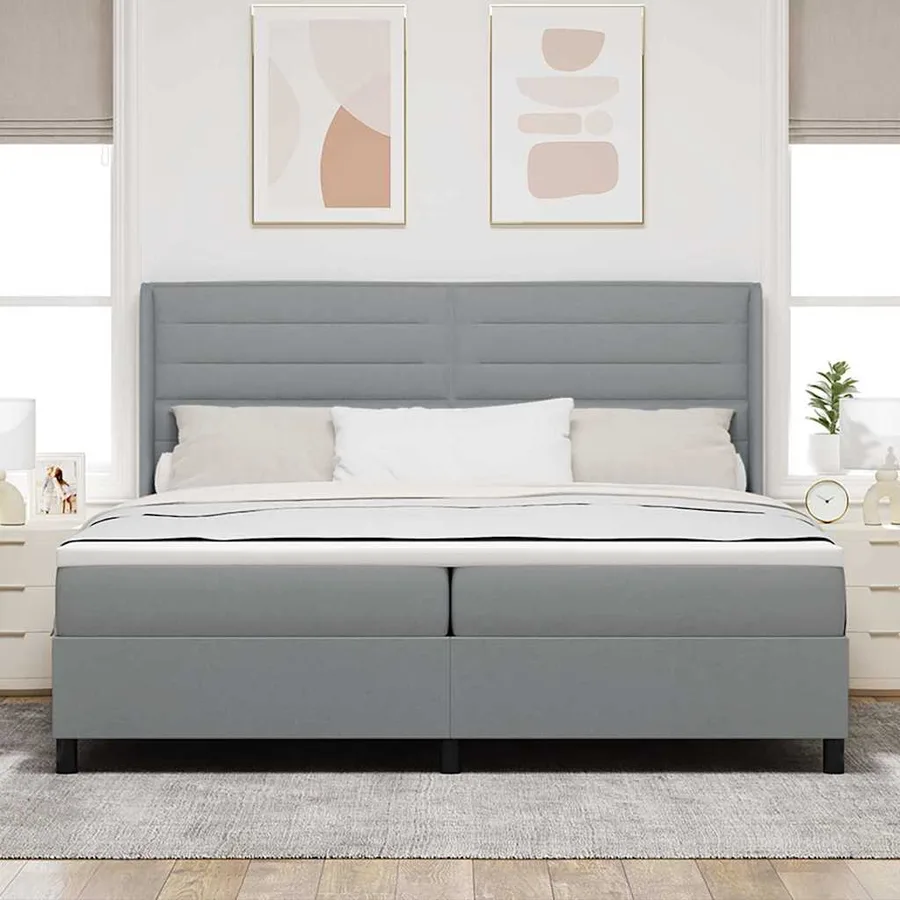 Lit à ressorts avec matelas Gris clair 200 x 200 cm tissu - 3