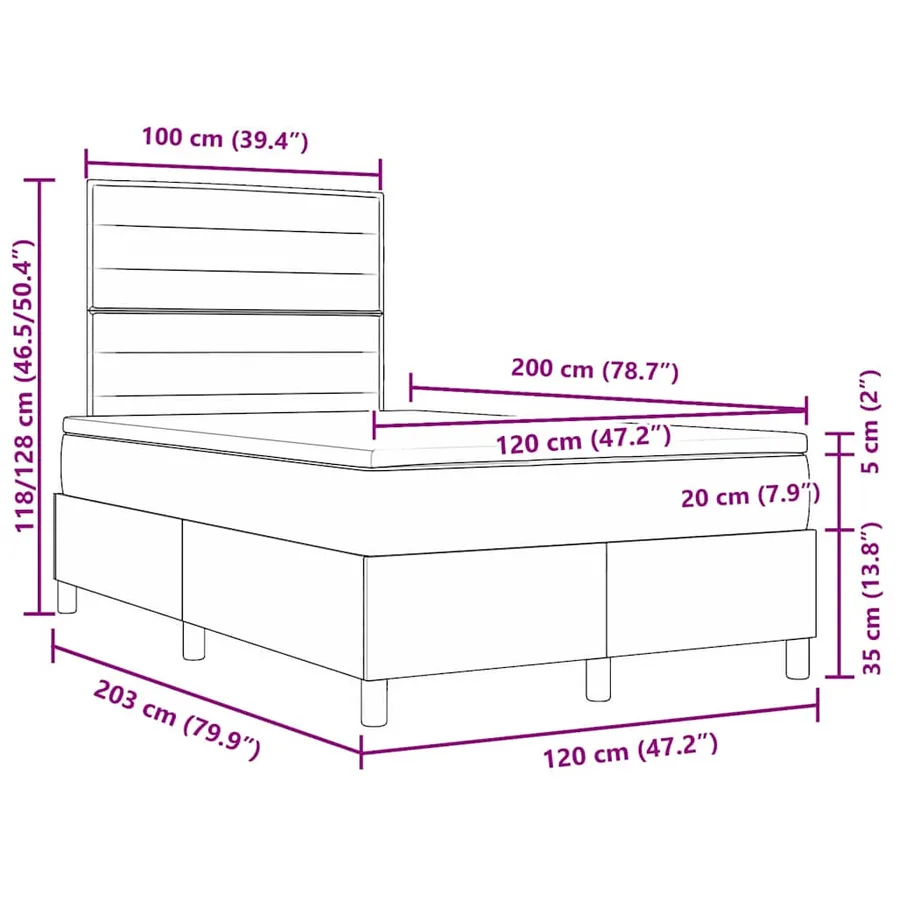 Lit à ressort LED avec matelas Gris clair 120 x 200 cm tissu - 14