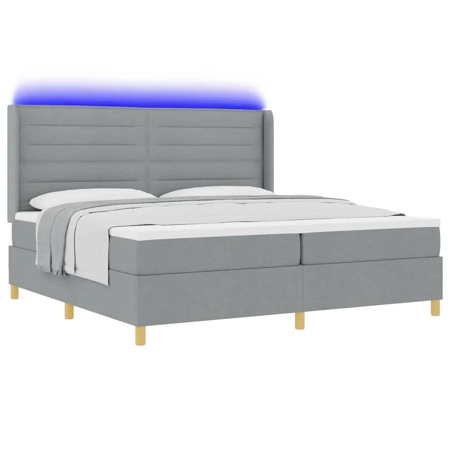 Lit à ressorts avec bandes LED Gris clair 200 x 200 cm tissu - 3