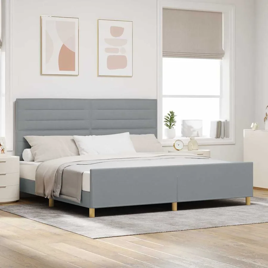 Cadre de lit avec tête de lit Gris clair 200 x 200 cm tissu