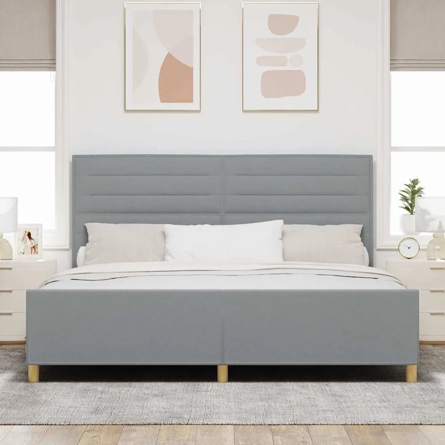 Cadre de lit avec tête de lit Gris clair 200 x 200 cm tissu - 3