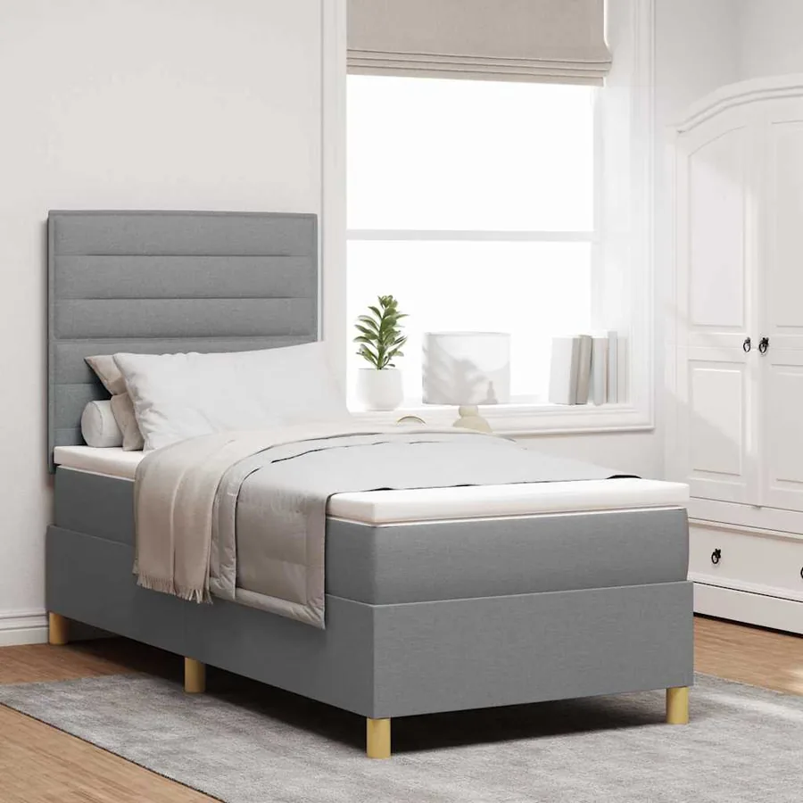 Lit à ressort LED avec matelas Gris clair 100 x 200 cm tissu