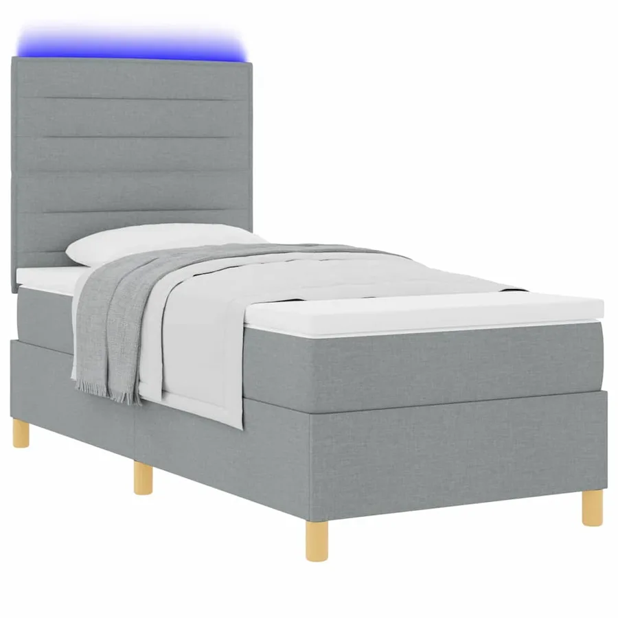 Lit à ressort LED avec matelas Gris clair 100 x 200 cm tissu - 3