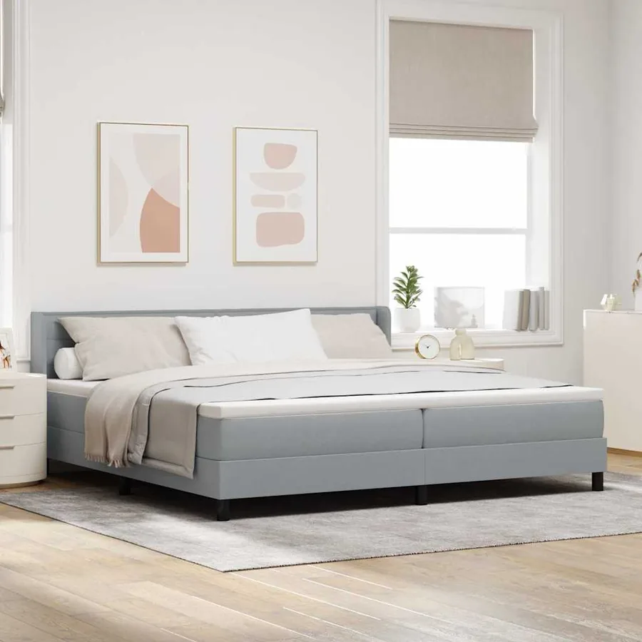 Lit à ressorts avec tête de lit Gris clair 200 x 200 cm tissu