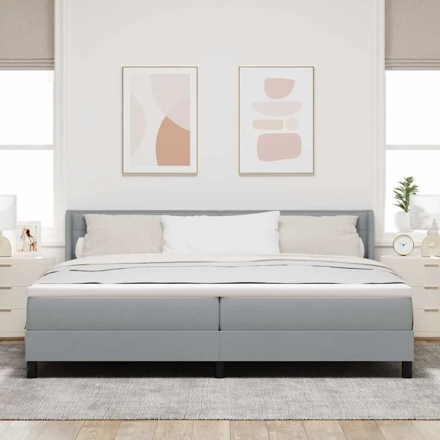 Lit à ressorts avec tête de lit Gris clair 200 x 200 cm tissu - 3